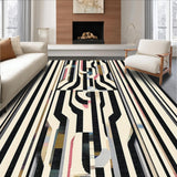 Ultra Soft Area Rug, Non Slip, Stain Resistant, Washable Area Rugs for Living Room, Bedroom, Geometric Serpentine Runner: Black & White Striped Entryway Rug(Black)