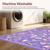 Ultra Soft Area Rug, Non Slip, Stain Resistant, Washable Area Rugs for Living Room, Bedroom, Pastel Spring Garden Motif Design(Purple)