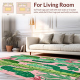Ultra Soft Area Rug, Non Slip, Stain Resistant, Washable Area Rugs for Living Room, Bedroom, Whimsical Bright Green Leaf Style(Pink)