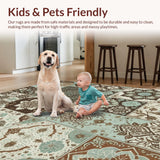 Ultra Soft Area Rug, Non Slip, Stain Resistant, Washable Area Rugs for Living Room, Bedroom, Boho Floral Patchwork Living Room Non Slip Rug(Brown)