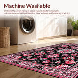 Ultra Soft Area Rug, Non Slip, Stain Resistant, Washable Area Rugs for Living Room, Bedroom, Artful Earthy Floral Fusion(Black)