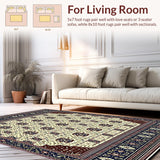 Ultra Soft Area Rug, Non Slip, Stain Resistant, Washable Area Rugs for Living Room, Bedroom, Intricate Geometric Area with Spotted Design and Floral Motifs(Beige)