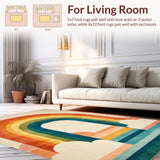 Ultra Soft Area Rug, Non Slip, Stain Resistant, Washable Area Rugs for Living Room, Bedroom, Modern Multicolored Graphic Expression(Beige)