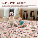 Ultra Soft Area Rug, Non Slip, Stain Resistant, Washable Area Rugs for Living Room, Bedroom, Chic Soft Green Vintage Charm(Pink)