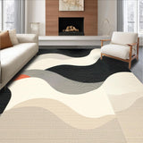 Ultra Soft Area Rug, Non Slip, Stain Resistant, Washable Area Rugs for Living Room, Bedroom, Foldable Straw with Abstract Wave Motifs in Two Tone Neutral Palette(Gray)