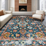 Ultra Soft Area Rug, Non Slip, Stain Resistant, Washable Area Rugs for Living Room, Bedroom, Vibrant Tribal Tiled Aesthetic(Blue)