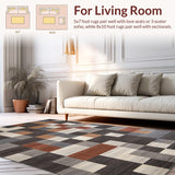 Ultra Soft Area Rug, Non Slip, Stain Resistant, Washable Area Rugs for Living Room, Bedroom, Rustic Warm Tones Geometric Fabrication(Gray)