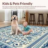 Ultra Soft Area Rug, Non Slip, Stain Resistant, Washable Area Rugs for Living Room, Bedroom, Mystic Tribal Inspired Patio Carpet Design(Blue)
