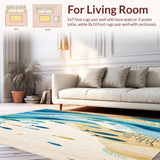 Ultra Soft Area Rug, Non Slip, Stain Resistant, Washable Area Rugs for Living Room, Bedroom, Shoreline Bright Colors Fish Beige Area Ocean Theme(Blue)