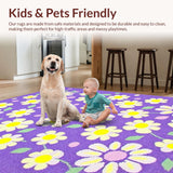 Ultra Soft Area Rug, Non Slip, Stain Resistant, Washable Area Rugs for Living Room, Bedroom, Artistic Groovy Floral Touch(Purple)