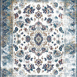 Ultra Soft Area Rug, Non Slip, Stain Resistant, Washable Area Rugs for Living Room, Bedroom, Rustic Blue Toned Medallion Design(White)