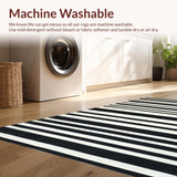 Ultra Soft Area Rug, Non Slip, Stain Resistant, Washable Area Rugs for Living Room, Bedroom, Modern Entry Carpet Bold Striped Design Indoor Outdoor Rug(Black)