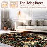 Ultra Soft Area Rug, Non Slip, Stain Resistant, Washable Area Rugs for Living Room, Bedroom, Elegant Black Botanical Elegance Design(Black)