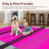 Ultra Soft Area Rug, Non Slip, Stain Resistant, Washable Area Rugs for Living Room, Bedroom, Chic Abstract Color Block Pattern(Pink)