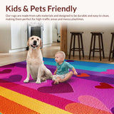 Ultra Soft Area Rug, Non Slip, Stain Resistant, Washable Area Rugs for Living Room, Bedroom, Charming Playful Rainbow Typography(Orange)