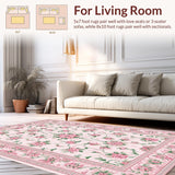 Ultra Soft Area Rug, Non Slip, Stain Resistant, Washable Area Rugs for Living Room, Bedroom, Lively Colorful Garden Aesthetic(Pink)