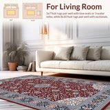 Ultra Soft Area Rug, Non Slip, Stain Resistant, Washable Area Rugs for Living Room, Bedroom, Rustic Dual-Tone Medallion Style(Red)