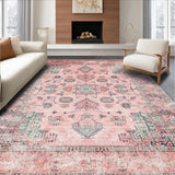 Ultra Soft Area Rug, Non Slip, Stain Resistant, Washable Area Rugs for Living Room, Bedroom, Vibrant Abstract Circle Motif(Pink)