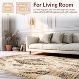 Ultra Soft Area Rug, Non Slip, Stain Resistant, Washable Area Rugs for Living Room, Bedroom, Elegant Farmhouse Area With Vintage Distressed Medallion Design(Beige)