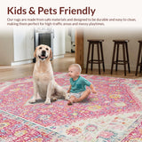 Ultra Soft Area Rug, Non Slip, Stain Resistant, Washable Area Rugs for Living Room, Bedroom, Soft Pastel Ogee Motif Delight(Pink)