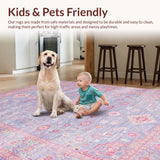 Ultra Soft Area Rug, Non Slip, Stain Resistant, Washable Area Rugs for Living Room, Bedroom, Timeless Distressed Linear Patterns(Purple)