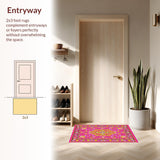 Ultra Soft Area Rug, Non Slip, Stain Resistant, Washable Area Rugs for Living Room, Bedroom, Bold Retro Circular Accent Design(Pink)