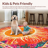 Ultra Soft Area Rug, Non Slip, Stain Resistant, Washable Area Rugs for Living Room, Bedroom, Playful Soft Round Sun Pattern(Orange)