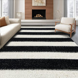 Ultra Soft Area Rug, Non Slip, Stain Resistant, Washable Area Rugs for Living Room, Bedroom, Reversible Striped Area Rug:  Classic Black & White(Black)
