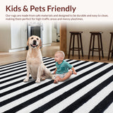 Ultra Soft Area Rug, Non Slip, Stain Resistant, Washable Area Rugs for Living Room, Bedroom, Modern Stripe Fusion Rug with Bold Linear Geometry and Contrasting Bands Design(Black)