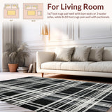 Ultra Soft Area Rug, Non Slip, Stain Resistant, Washable Area Rugs for Living Room, Bedroom, Urban Entry Stripe Rug with Chic Layered Lines and Graphic Contrast Pattern(Black)