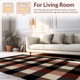 Ultra Soft Area Rug, Non Slip, Stain Resistant, Washable Area Rugs for Living Room, Bedroom, Playful Vintage Plaid Seasonal Touch(Brown)