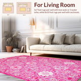 Ultra Soft Area Rug, Non Slip, Stain Resistant, Washable Area Rugs for Living Room, Bedroom, Whimsical Round Blossom Design(Pink)