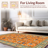 Ultra Soft Area Rug, Non Slip, Stain Resistant, Washable Area Rugs for Living Room, Bedroom, Vibrant Multi-Color Floral Elegance(Orange)