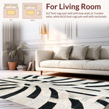 Ultra Soft Area Rug, Non Slip, Stain Resistant, Washable Area Rugs for Living Room, Bedroom, Urban Gridline Accent Rug Featuring Dynamic Parallel Bands and Graphic Contrast(Black)