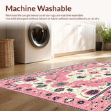 Ultra Soft Area Rug, Non Slip, Stain Resistant, Washable Area Rugs for Living Room, Bedroom, Boho Distressed Pink Beige Living Room Rug(Pink)