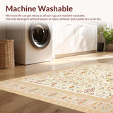 Ultra Soft Area Rug, Non Slip, Stain Resistant, Washable Area Rugs for Living Room, Bedroom, with Geometric Shapes in Neutral Tones(Ivory)