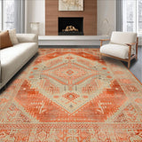 Ultra Soft Area Rug, Non Slip, Stain Resistant, Washable Area Rugs for Living Room, Bedroom, Earthy Tones Distressed Floral Motif(Orange)