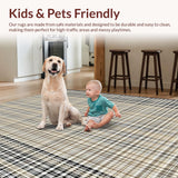 Ultra Soft Area Rug, Non Slip, Stain Resistant, Washable Area Rugs for Living Room, Bedroom, Luxurious Minimalist Tiled Motif(Beige)