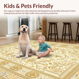 Ultra Soft Area Rug, Non Slip, Stain Resistant, Washable Area Rugs for Living Room, Bedroom, Rustic Ogee Shape Arrangement(Beige)