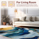 Ultra Soft Area Rug, Non Slip, Stain Resistant, Washable Area Rugs for Living Room, Bedroom, Contemporary Rippled Wave Rug Showcasing Blue Gold Fusion, Abstract Geometry(Blue)