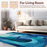Ultra Soft Area Rug, Non Slip, Stain Resistant, Washable Area Rugs for Living Room, Bedroom, 3D Illusion Deep Sea with Nautical Whale, Dolphin, and Octopus Tentacle(Blue)