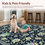 Ultra Soft Area Rug, Non Slip, Stain Resistant, Washable Area Rugs for Living Room, Bedroom, Sophisticated Classic Floral Design(Blue)