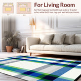 Asymmetric Blue Green and Beige Plaid Featuring Bold Linear(Blue)