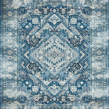 Ultra Soft Area Rug, Non Slip, Stain Resistant, Washable Area Rugs for Living Room, Bedroom, Rustic Gray and Blue Medallion Design(Blue)