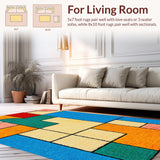Ultra Soft Area Rug, Non Slip, Stain Resistant, Washable Area Rugs for Living Room, Bedroom, Abstract Geometric Multi-Color Nursery Play Mat(Blue)