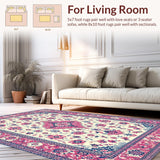 Ultra Soft Area Rug, Non Slip, Stain Resistant, Washable Area Rugs for Living Room, Bedroom, Rustic Cream Botanical Design(Ivory)