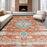 Ultra Soft Area Rug, Non Slip, Stain Resistant, Washable Area Rugs for Living Room, Bedroom, Stylish Minimalist Diamond Motif(Orange)