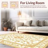 Ultra Soft Area Rug, Non Slip, Stain Resistant, Washable Area Rugs for Living Room, Bedroom, Rustic Ogee Patterned Aesthetic(Beige)