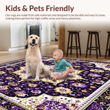 Ultra Soft Area Rug, Non Slip, Stain Resistant, Washable Area Rugs for Living Room, Bedroom, Intricate Floral Design Area with Elegant(Purple)