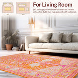 Ultra Soft Area Rug, Non Slip, Stain Resistant, Washable Area Rugs for Living Room, Bedroom, Sophisticated Retro Floral Composition(Orange)